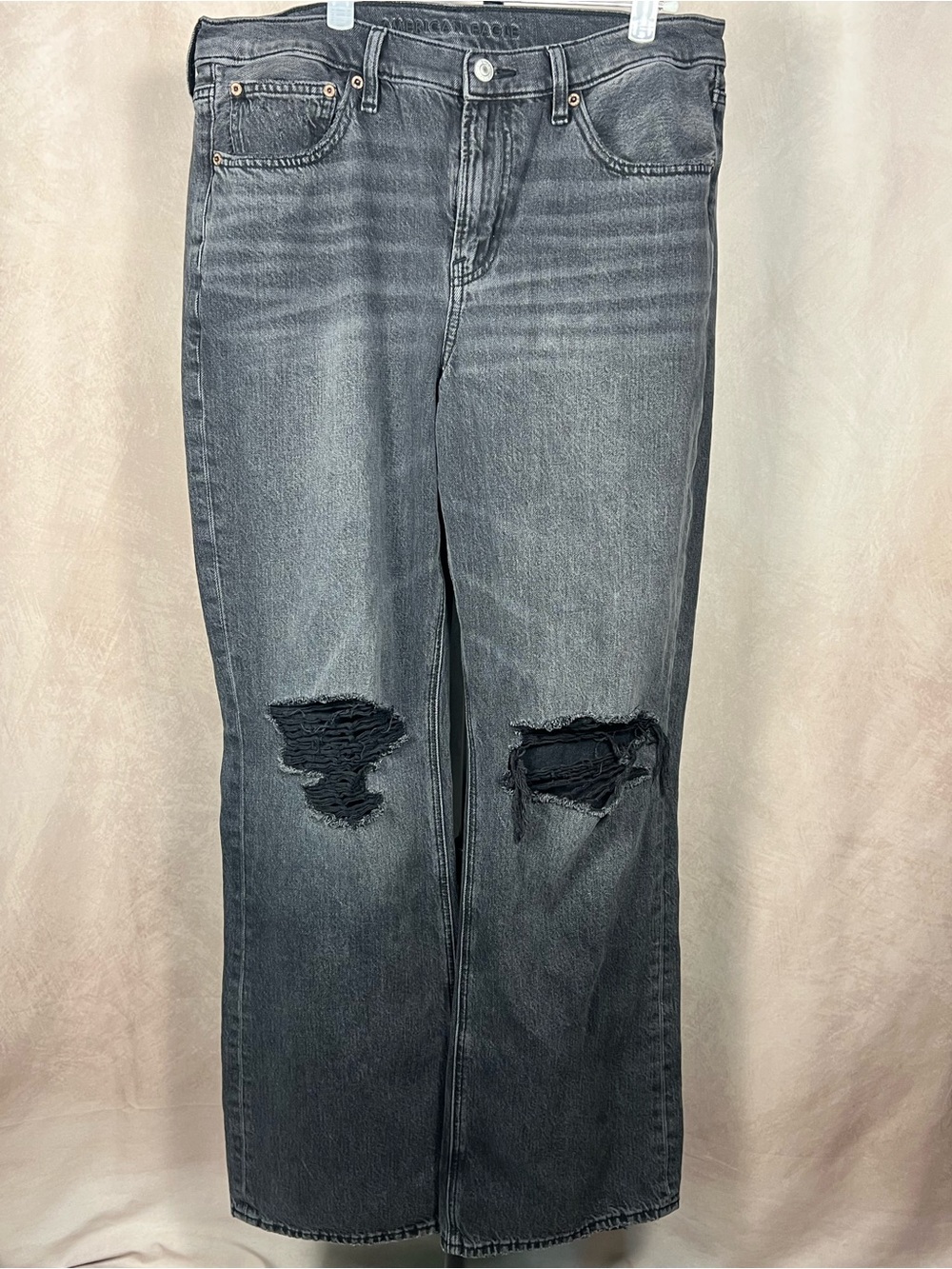 American Eagle Gray Distressed Ripped Jeans Size 12 Regular Y2K Grunge